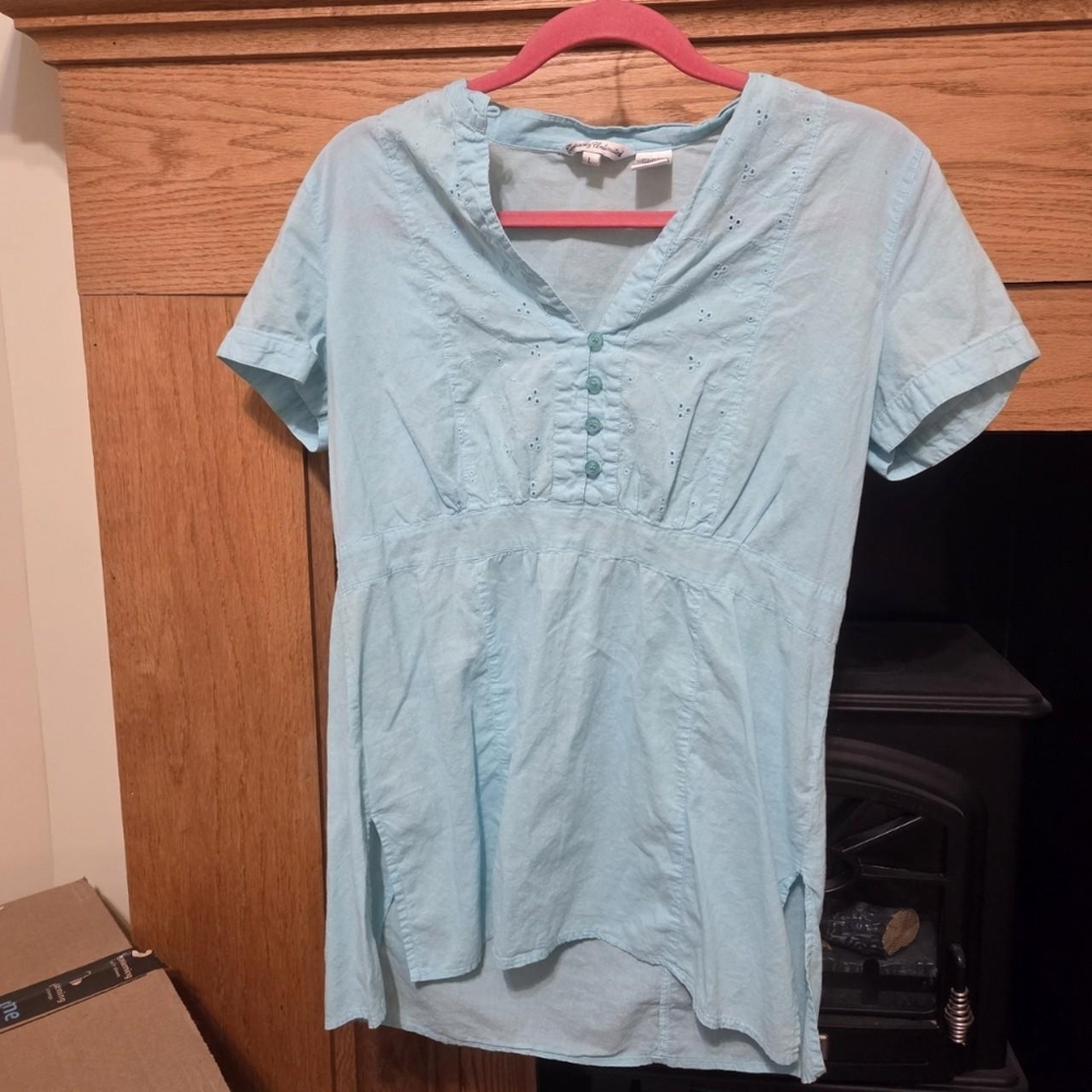 Capacity unlimited cotton Light blue eyelet lace babydoll top Size Large